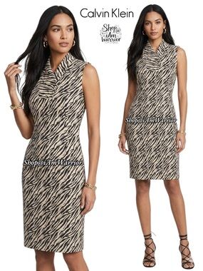 Calvin Klein black & tan sleeveless zebra animal print dress *shop@iamwarrior